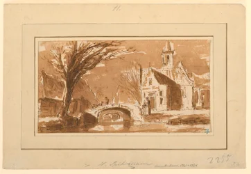 Tegning, By ved en kanal, 1750-70