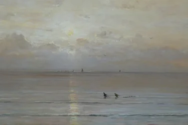Hollandsk: Solnedgang med rejefiskere