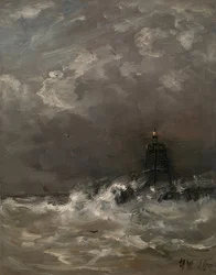 Fyrtårn i brydende bølger. Omkring 1900-07