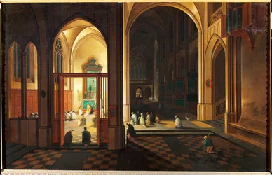 Messe i en katolsk kirke. Olie på kobber
