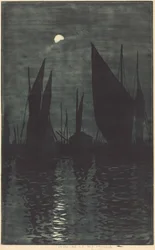 Måneskin i havnen i Dieppe