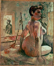 Nøgen poserer i et atelier (olie på lærred)