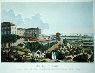 Procession foran en calvarie opført af missionerne ved Mont Valerien, nær Paris, indgraveret af Queverdo
