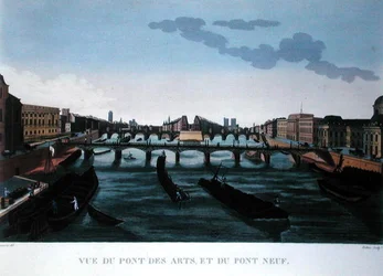 Pont des Arts og Pont Neuf, ca. 1815-20 (farvegravering)