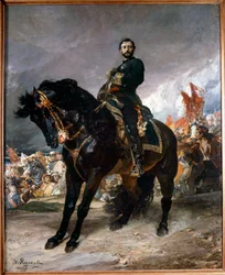 September-revolutionen (Gloriosa): "" General Juan Prim (1843-1871) rider foran Madrid, i spidsen for oprørene fra den spanske revolution den 8. oktober