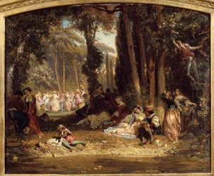 Forårsfest i Toscana. Maleri af Henri Baron (1816-1885)