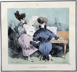 Dillettantes (unge mennesker synger og spiller klaver) - i "" parisiske sketches" af Henri Monnier, red. Delpech, Paris