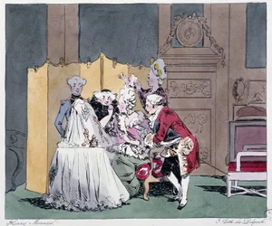 Toilettet (frisørscenen) i 1700-tallet - i “” Forhen og i dag”” af Henri Monnier, red. Delpech, Paris