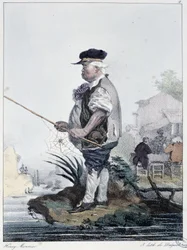 Mand fisker:” Enhver tager sin fornøjelse, hvor han finder ham”” - i “” Les pastemps”” af Henri Monnier, red. Delpech, Paris