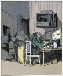Kontormedarbejder - i "" Administrative mores"" af Henri Monnier