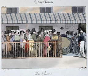 Teatergalleri: en kø ved indgangen - Tegning af Henri Monnier, Carnavalet