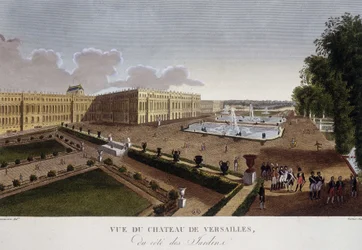 Chateau de Versailles på siden af haverne - i "" Views of Paris"" af Courvoisier