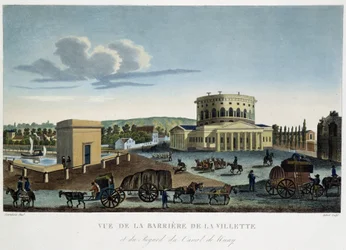 Udsigt over Barrier de la Villette - i "" Udsigt over Paris, omkring 1810: Les Barriers de Paris "" af Courvoisier