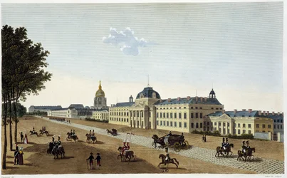 Udsigt over Militærskolen på Champs de Mars-siden, omkring 1820 - i "" Vues de Paris" af Courvoisier