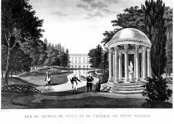 Udsigt over Venus tempel og slottet Peer Trianon i Versailles - tegning af Courvoisier