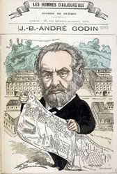 Jean Baptiste André Godin (1817-1888), industriel grundlægger af familien. Tegning af Demare I “The men of today””.