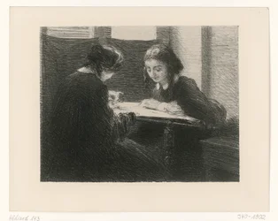 Klistermærke-piger. To damer ved bordet