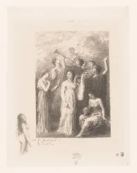Negen muzen van de Olympus Frontispice: The Blind Gedichten van André Chénier (serietitel) Illustrationer til André Chéniers digte (serietitel)