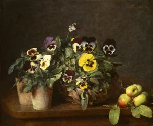 Stilleben med stedmoderblomster, 1874.