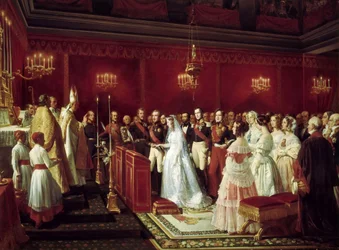 Ægteskab mellem prinsesse Victoria af Sachsen-Coburg og prins Louis, hertug af Nemours i Saint-Cloud, 27. apr.