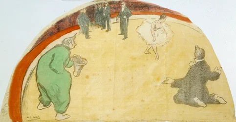 Cirkusshow med danser, klovne. Pasteltegning af Henri Gabriel Ibels (1867-1936) 20. århundrede privat samling
