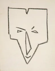 Etnisk maskehoved (sort kridt på papir)