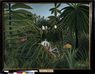 Hest angrebet af en jaguar. Maleri af Henri Rousseau kaldet Douanier Rousseau (1844-1910)