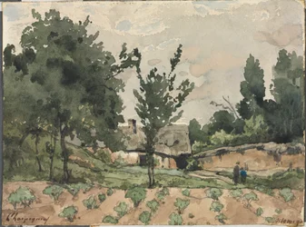 Landskab med bondegård