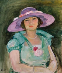 Portræt af Marthe Lebasque i lilla hat, 1925-26