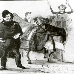 Galop Chromatique Karikatur af Luigi Lablache, Franz Liszt (1811-86) ved klaveret og Francois Habeneck