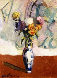 Krysantemum i en kinesisk vase