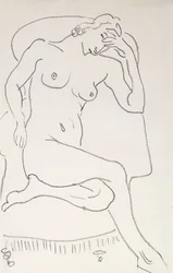 Nøgen kvinde i en lænestol, ca. 1922-24 (blyant på papir)