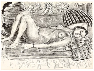 Liggende nøgen på en brasero, ca. 1926-1927 (pen og tusch på papir)