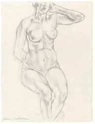 Siddende nøgen, ca. 1918 (grafit og sort kridt på papir)