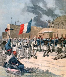 Den franske hærs indtræden i Abomey, Dahomey, Afrika, 1892