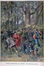 Kamp mellem gendarmer og civile i Bois de Boulogne, Paris, 1895