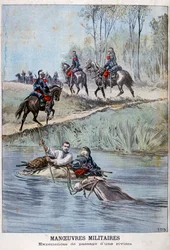 Franske militærmanøvrer, der vade en flod, 1898