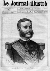 Portræt af Alfonso XII af Spanien (Alfons XII) (1857-1885), konge af Spanien - Forside til "The Illustrous Diary" fra 1883 - Tegning af Henri Meyer (1844-1899)