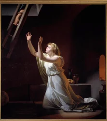 Tortur af en vestal. En vestal, en romersk prætresse, der blev holdt til den kyske, flyttede levende i en kælder for sin forseelse. Maleri af Henri Pierre Danloux (1753-1809) 1790 søn. 1,6x1,45 m - Torturen af en vestaljomfru. En vestal, romersk præstinde,