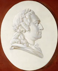 Portræt af kong Ludvig XV, bustelængde, i en malet oval, en Trompe l
