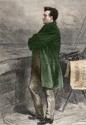 Professor Aronnax ser ud i horisonten. Tyve tusind lieues sous les mers”” (Tyve-tusind - 20.000 - 20.000) af Jules Verne. gravering af Hildibrand ""