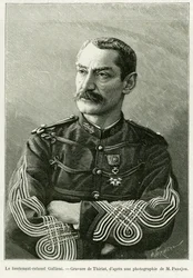 Oberstløjtnant Joseph Gallieni (1849-1916). Gravering af Thiriat, for at illustrere historien To kampagner i Fransk Sudan