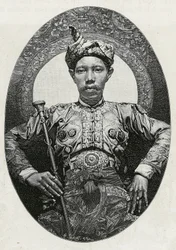 Portræt af Mohammed Yamalul Alam, sultan af Soulou (eller Sulu) (Filippinerne), i 1880. Gravering af Thiriat, for at illustrere historien "" Rejsen til Filippinerne""