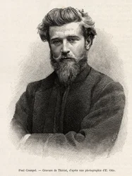 Portræt af Paul Crampel (1864-1891), fransk opdagelsesrejsende i Centralafrika. Gravering af Henri Thiriat for at illustrere historien "" La mission Crampel"", af Albert Nebout (1862-1939), i 1890, i Le tour du Monde 1892, instrueret af Edouard Charton (18