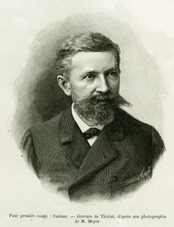 Portræt af forfatteren: Charles Grad (1842-1890), tysk politiker, forfatter og naturforsker. Gravering af Thiriat, for at illustrere historien A Through Alsace and Lorraine, i 1887, af Charles Grad, tysk deputeret, i tour du monde 1888, instrueret af Edoua