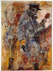 Første Verdenskrig: Grenadier (granatkaster) (WWI: Granatæblekastere) - Tegning af Henri de Groux (Henry de Groux) (1866/1867-1930)