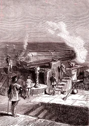Den gigantiske kanon på øen Malta, kunstværk, "Fra jorden til månen" af Jules Verne