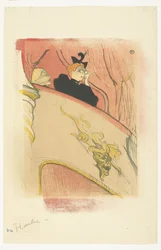 "La Loge au Mascaron doré" (Kassen med den forgyldte maske) Kvinde med operabriller på balkonen i teatret La Loge au mascaron doré