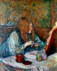 På toilettet, madame Poupoule Maleri af Henri de Toulouse Lautrec (1864-1901) 1898 Søn. 0,6x0,49 m Albi, Musee Toulouse Lautrec