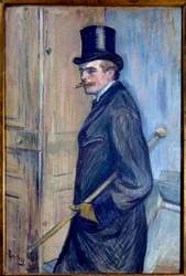 Portræt af Louis Pascal (1864-1901) Kunstnerens fætter er afbildet i høj hat med stok og ryger. Maleri af Henri de Toulouse Lautrec (1864-1901) 1891 søn. 0,81x0,54 m Albi. Musee Toulouse Lautrec - Portræt af Louis Pascal (1864-1901), kunstneren